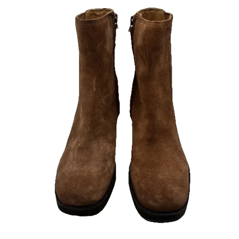 NEW Zodiac Phoenix Brown Cognac Suede‎ Chunky Block Heel Booties Sz 7